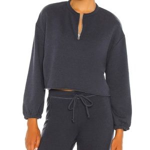Chaser Black Cashmere Blend Raw Hem Quarter Zip Pullover